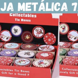 12 UNIDADES CAJA METALICA REDONDO NAVIDAD